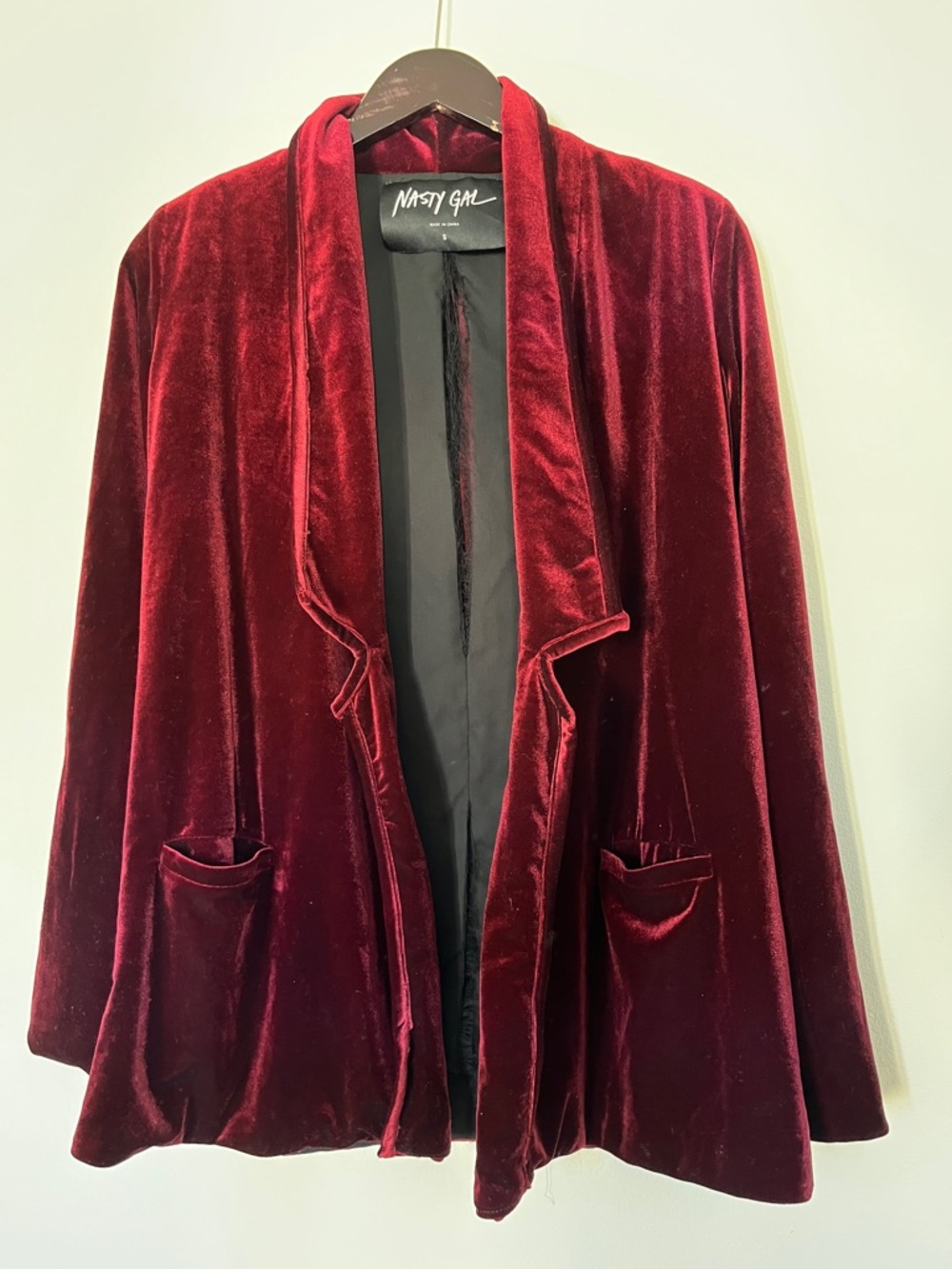 Nasty Gal Burgundy Velvet Blazer Jacket